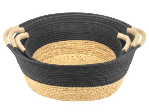 Artisanal Oval Water Hyacinth and Polyester Storage Baskets